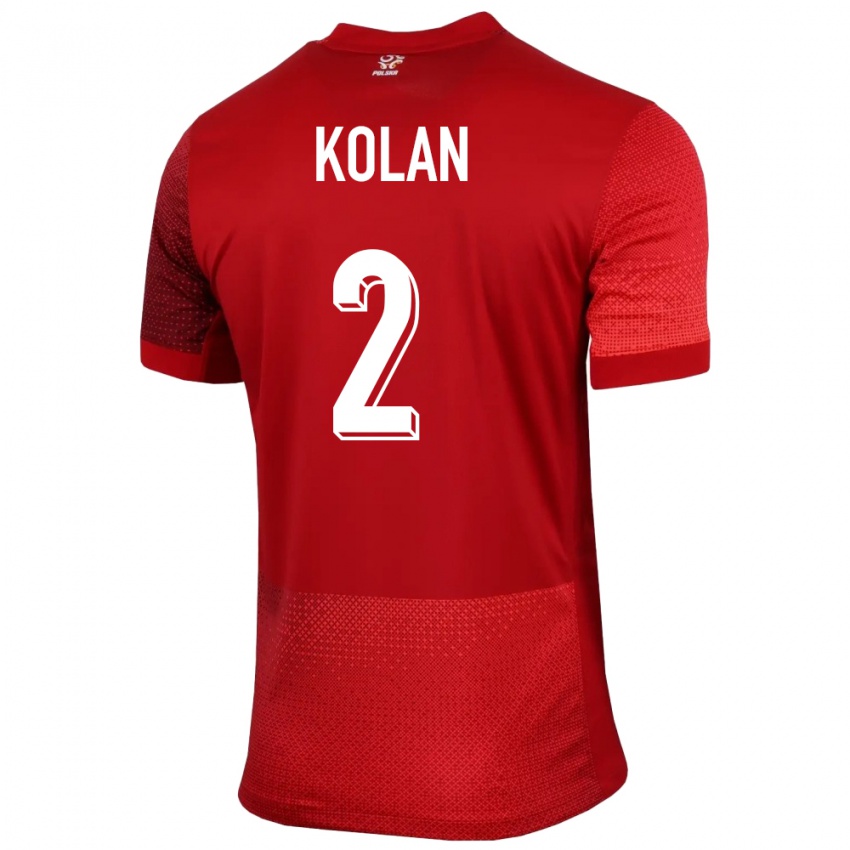 Bambino Maglia Polonia Jakub Kolan #2 Rosso Kit Gara Away 24-26 Maglietta