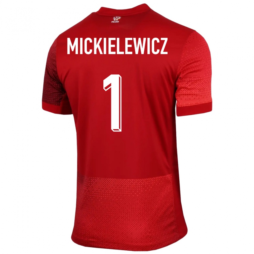 Bambino Maglia Polonia Aleksander Mickielewicz #1 Rosso Kit Gara Away 24-26 Maglietta