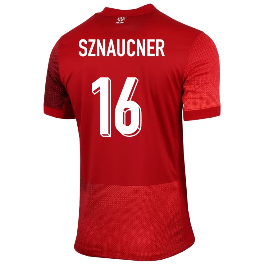 Bambino Maglia Polonia Maksymilian Sznaucner #16 Rosso Kit Gara Away 24-26 Maglietta