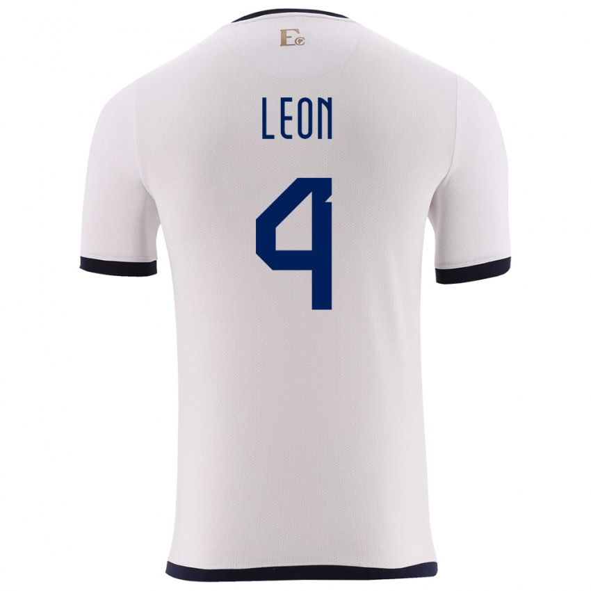 Bambino Maglia Ecuador Fernando Leon #4 Bianco Kit Gara Away 24-26 Maglietta