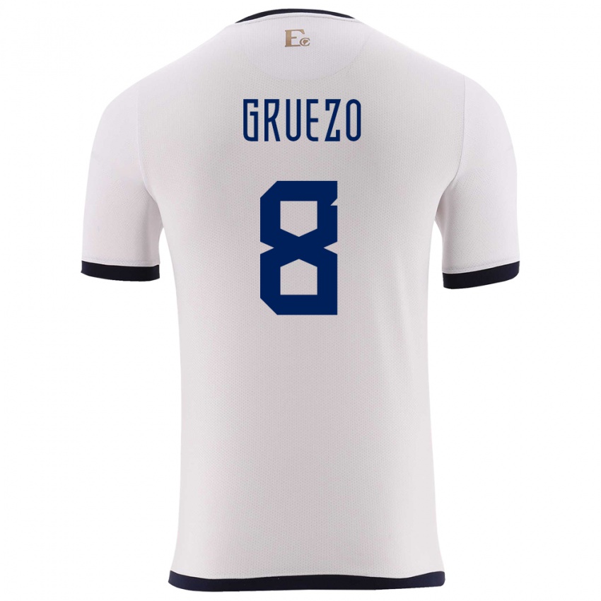 Bambino Maglia Ecuador Carlos Gruezo #8 Bianco Kit Gara Away 24-26 Maglietta