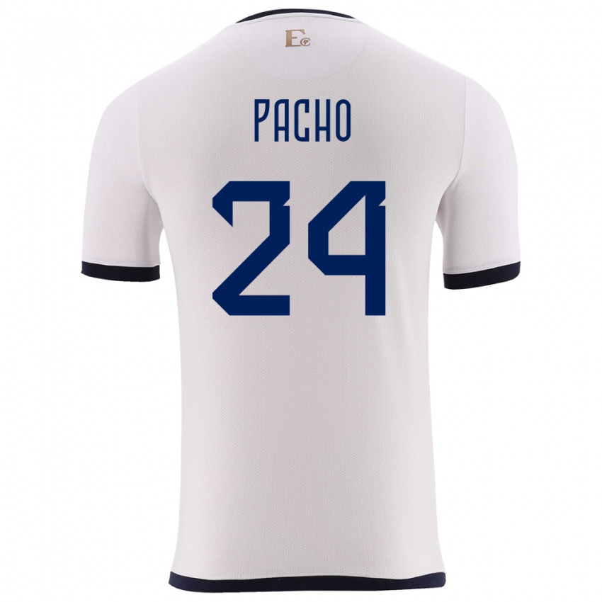 Bambino Maglia Ecuador William Pacho #24 Bianco Kit Gara Away 24-26 Maglietta