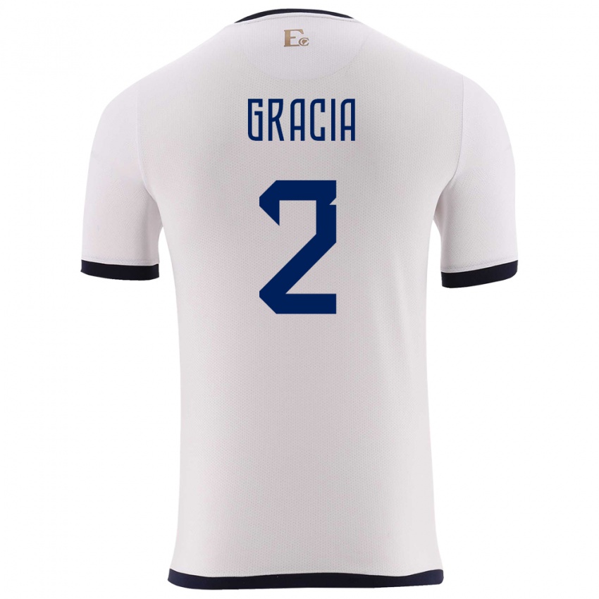 Bambino Maglia Ecuador Ericka Gracia #2 Bianco Kit Gara Away 24-26 Maglietta