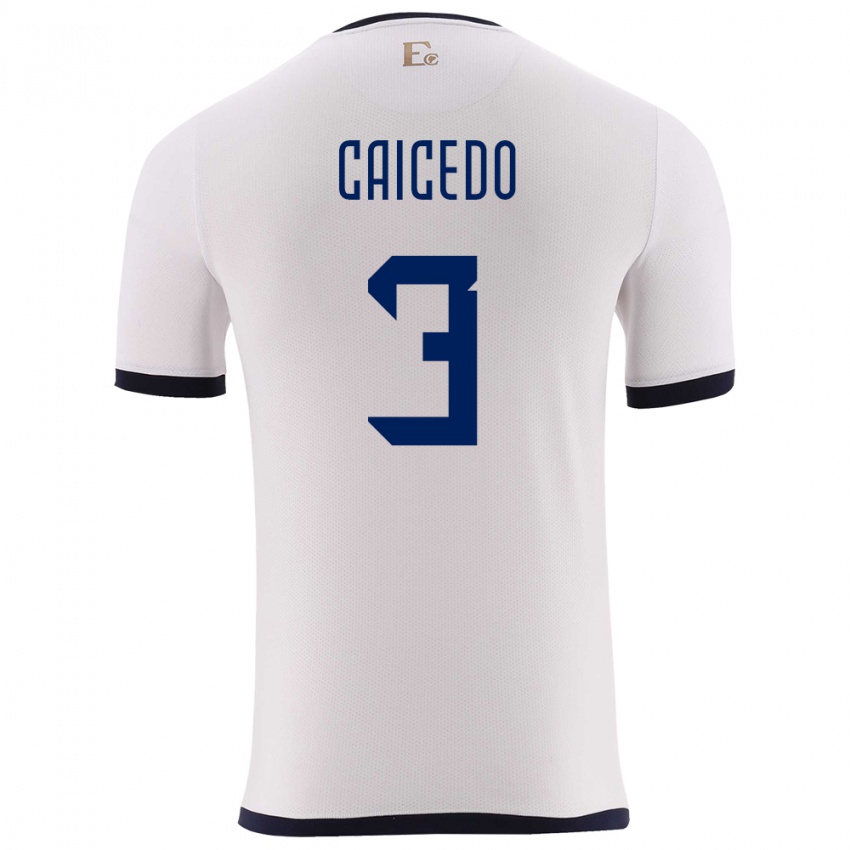 Bambino Maglia Ecuador Jessy Caicedo #3 Bianco Kit Gara Away 24-26 Maglietta