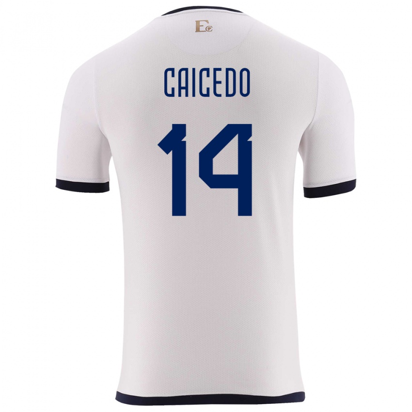 Bambino Maglia Ecuador Carina Caicedo #14 Bianco Kit Gara Away 24-26 Maglietta