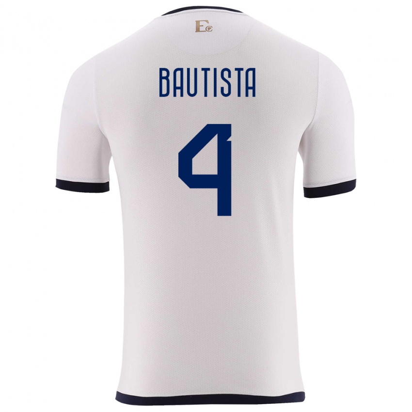 Bambino Maglia Ecuador Davis Bautista #4 Bianco Kit Gara Away 24-26 Maglietta