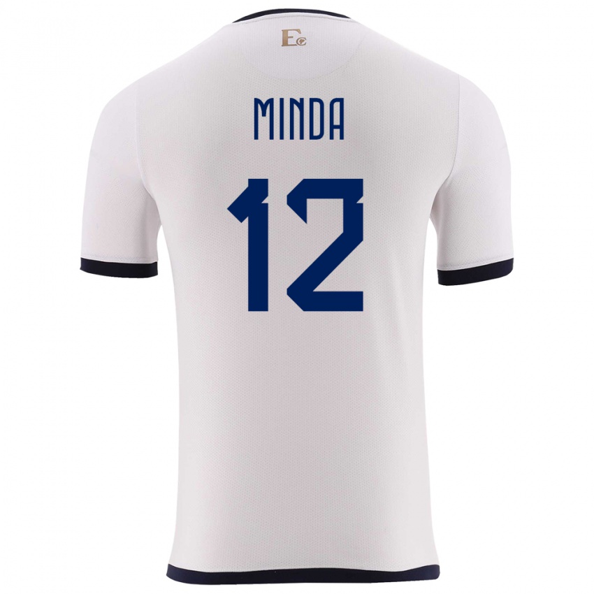 Bambino Maglia Ecuador Ethan Minda #12 Bianco Kit Gara Away 24-26 Maglietta