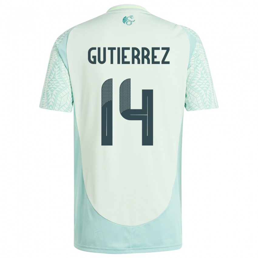 Bambino Maglia Messico Erick Gutierrez #14 Lino Verde Kit Gara Away 24-26 Maglietta