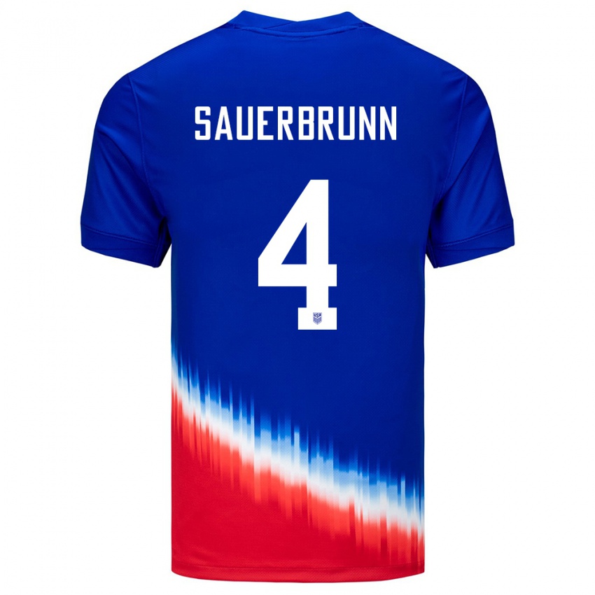 Bambino Maglia Stati Uniti Becky Sauerbrunn #4 Blu Kit Gara Away 24-26 Maglietta