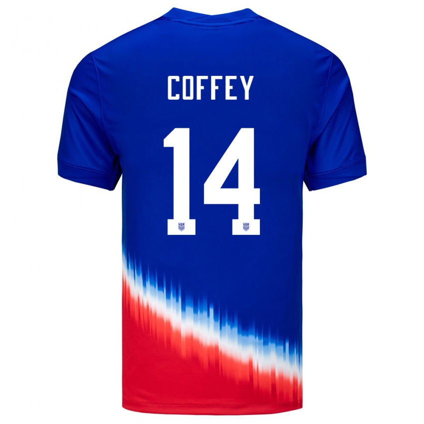 Bambino Maglia Stati Uniti Sam Coffey #14 Blu Kit Gara Away 24-26 Maglietta