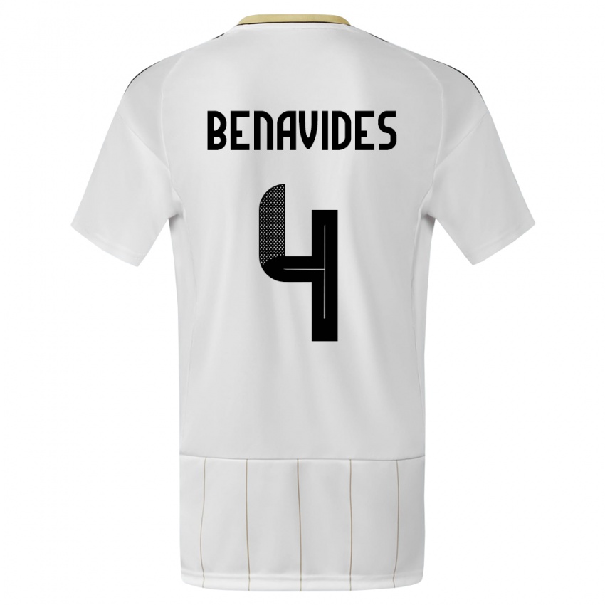 Bambino Maglia Costa Rica Mariana Benavides #4 Bianco Kit Gara Away 24-26 Maglietta