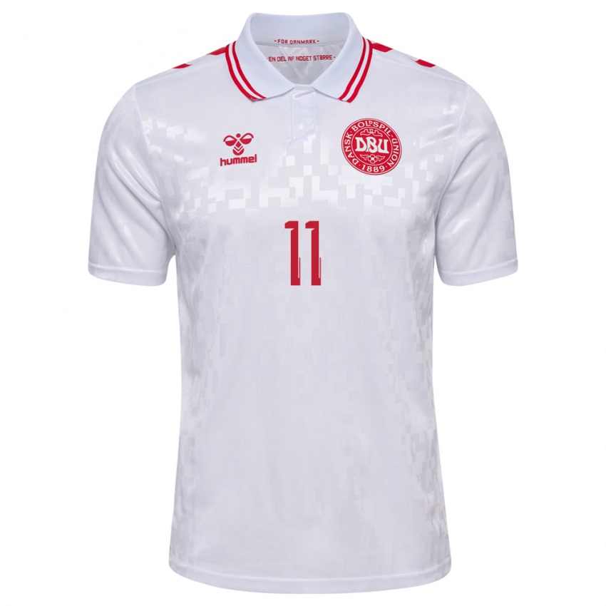 Bambino Maglia Danimarca Andreas Skov Olsen #11 Bianco Kit Gara Away 24-26 Maglietta