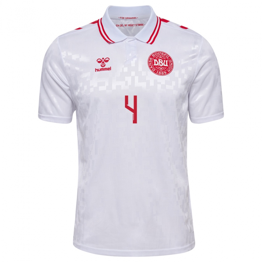 Bambino Maglia Danimarca Simon Kjaer #4 Bianco Kit Gara Away 24-26 Maglietta