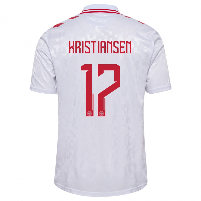 Bambino Maglia Danimarca Victor Kristiansen #17 Bianco Kit Gara Away 24-26 Maglietta