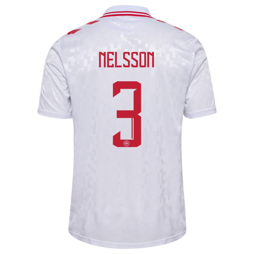 Bambino Maglia Danimarca Victor Nelsson #3 Bianco Kit Gara Away 24-26 Maglietta