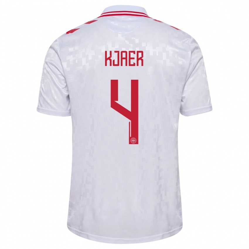 Bambino Maglia Danimarca Simon Kjaer #4 Bianco Kit Gara Away 24-26 Maglietta