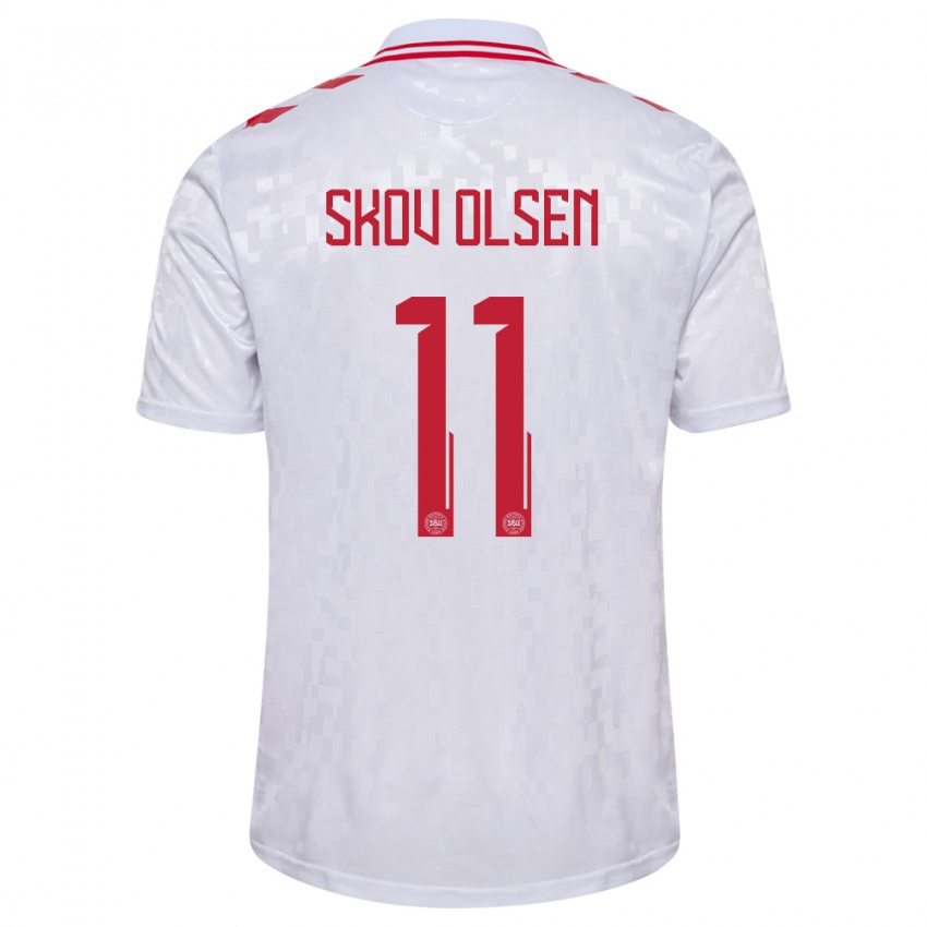 Bambino Maglia Danimarca Andreas Skov Olsen #11 Bianco Kit Gara Away 24-26 Maglietta