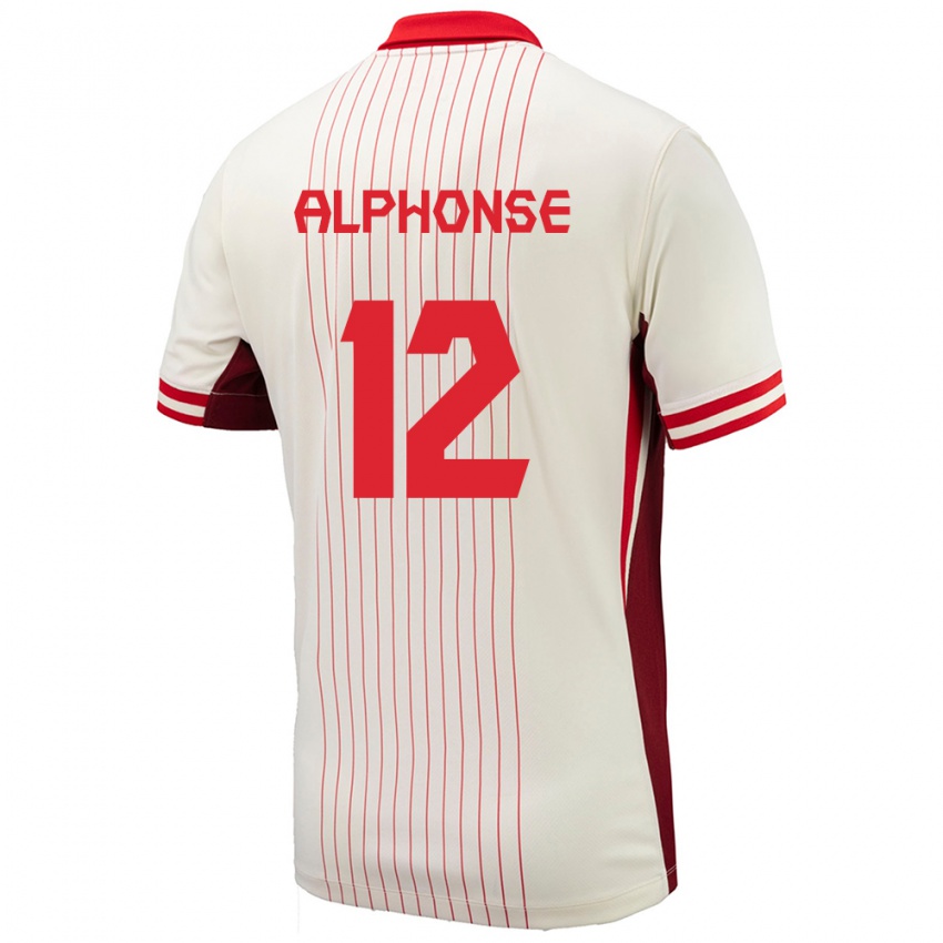 Bambino Maglia Canada Jefferson Alphonse #12 Bianco Kit Gara Away 24-26 Maglietta