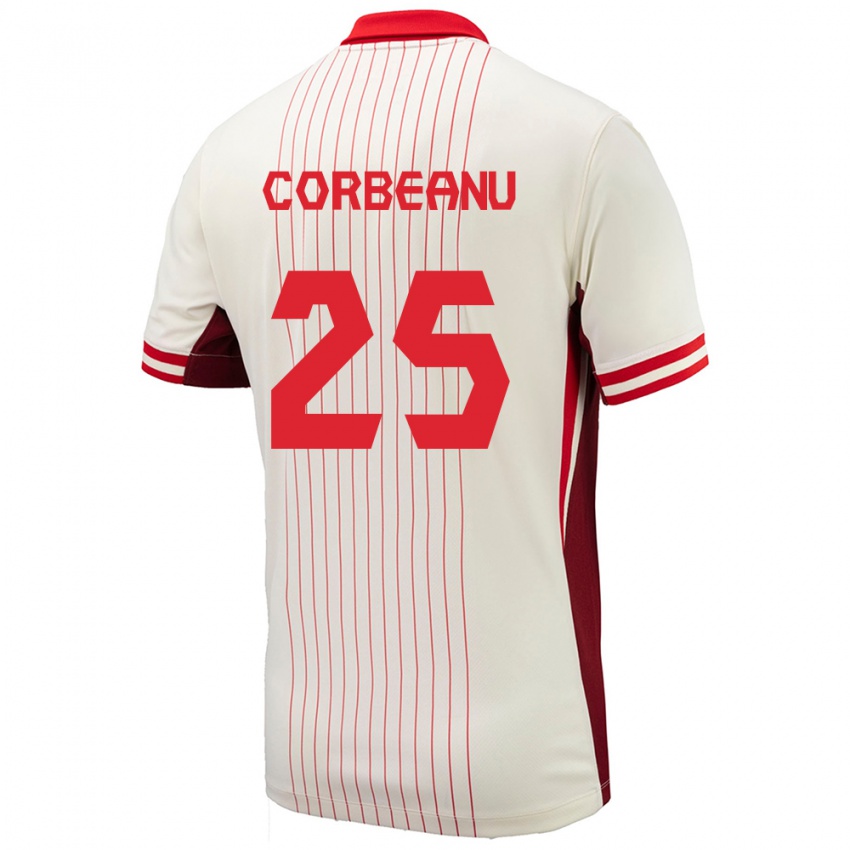 Bambino Maglia Canada Theo Corbeanu #25 Bianco Kit Gara Away 24-26 Maglietta