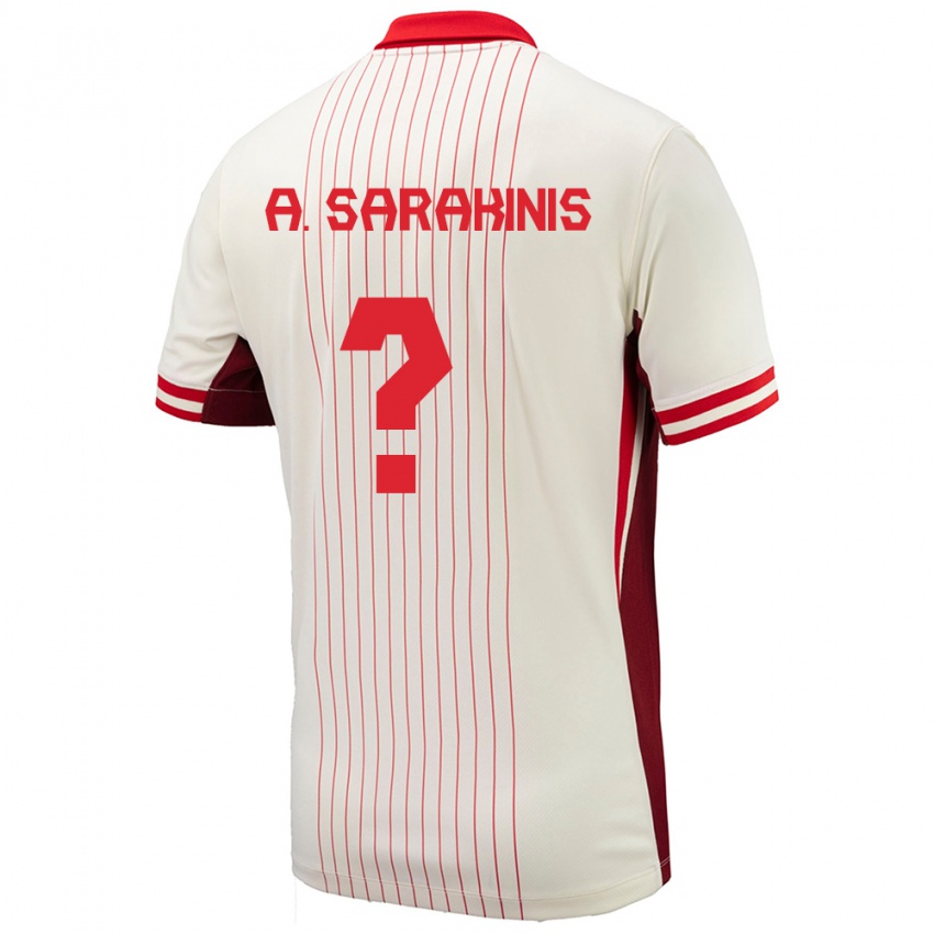 Bambino Maglia Canada Alexander Sarakinis #0 Bianco Kit Gara Away 24-26 Maglietta