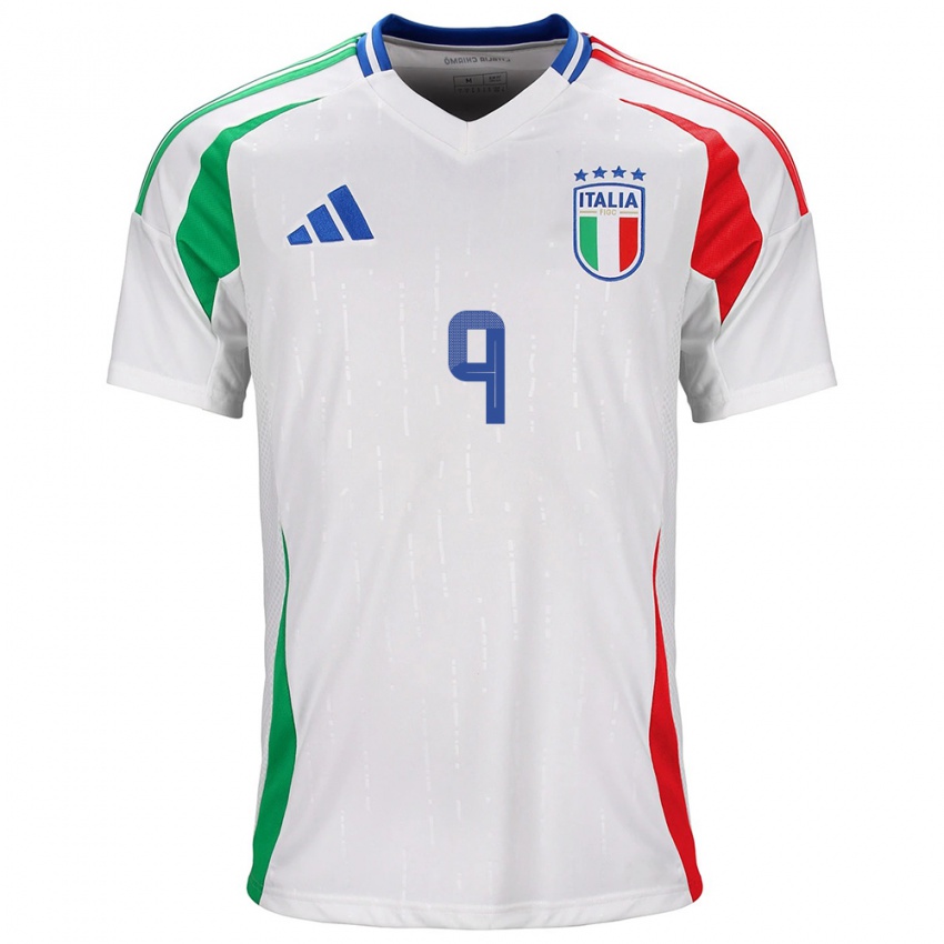 Bambino Maglia Italia Gianluca Scamacca #9 Bianco Kit Gara Away 24-26 Maglietta