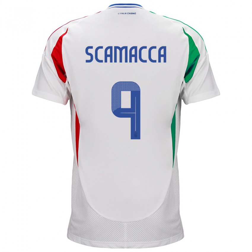 Bambino Maglia Italia Gianluca Scamacca #9 Bianco Kit Gara Away 24-26 Maglietta