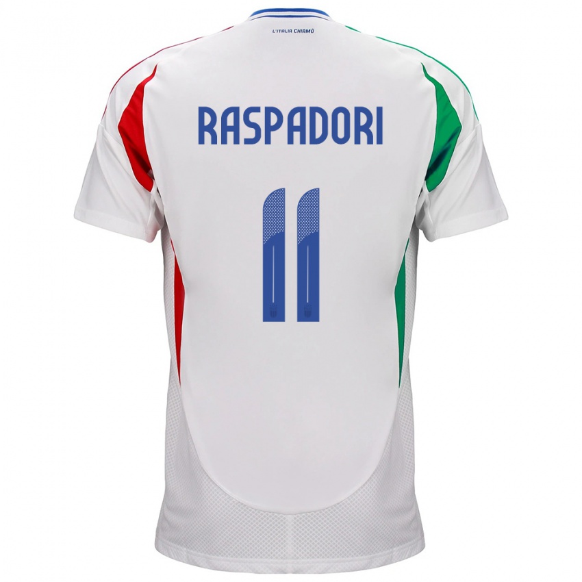 Bambino Maglia Italia Giacomo Raspadori #11 Bianco Kit Gara Away 24-26 Maglietta