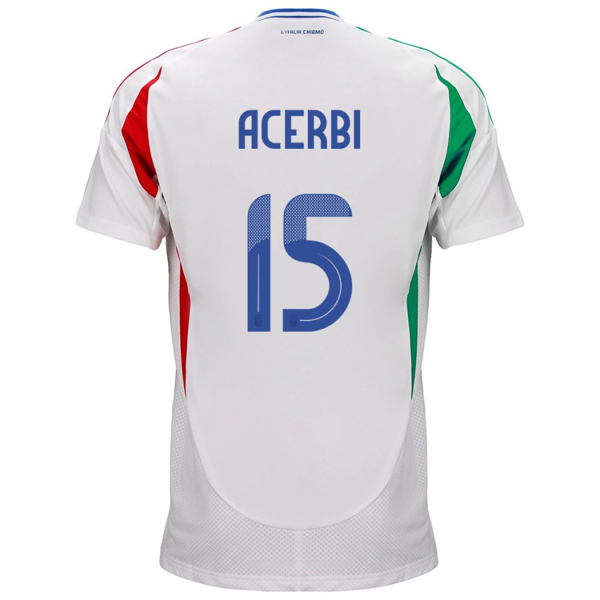 Bambino Maglia Italia Francesco Acerbi #15 Bianco Kit Gara Away 24-26 Maglietta