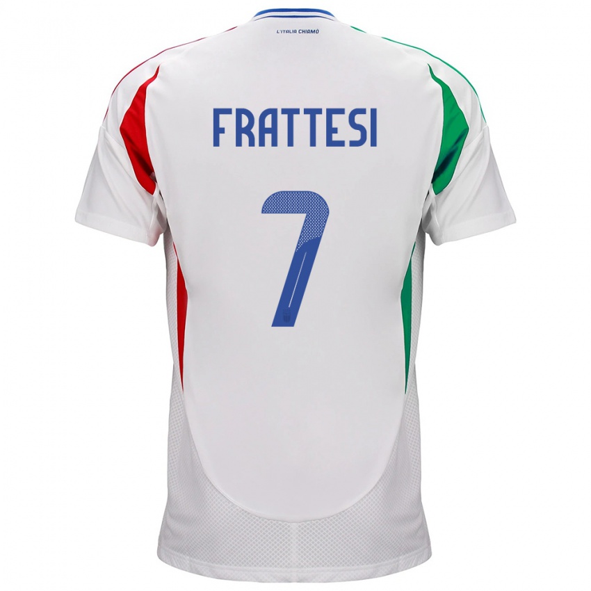 Bambino Maglia Italia Davide Frattesi #7 Bianco Kit Gara Away 24-26 Maglietta