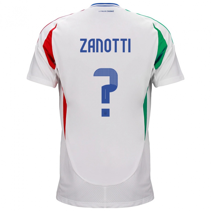 Bambino Maglia Italia Mattia Zanotti #0 Bianco Kit Gara Away 24-26 Maglietta