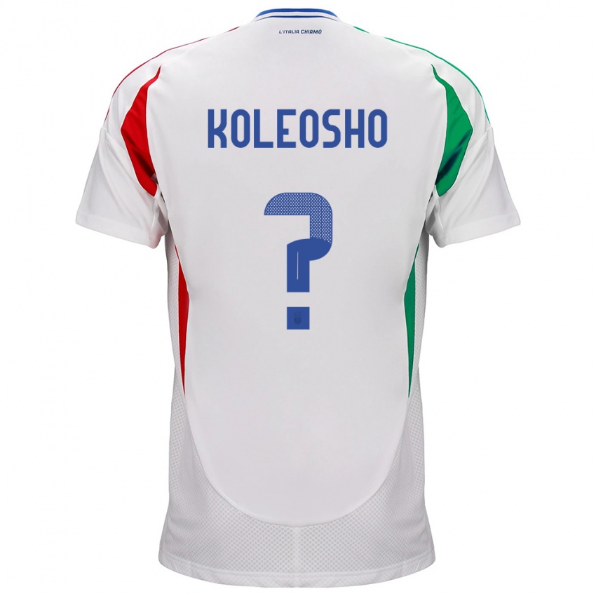 Bambino Maglia Italia Luca Koleosho #0 Bianco Kit Gara Away 24-26 Maglietta