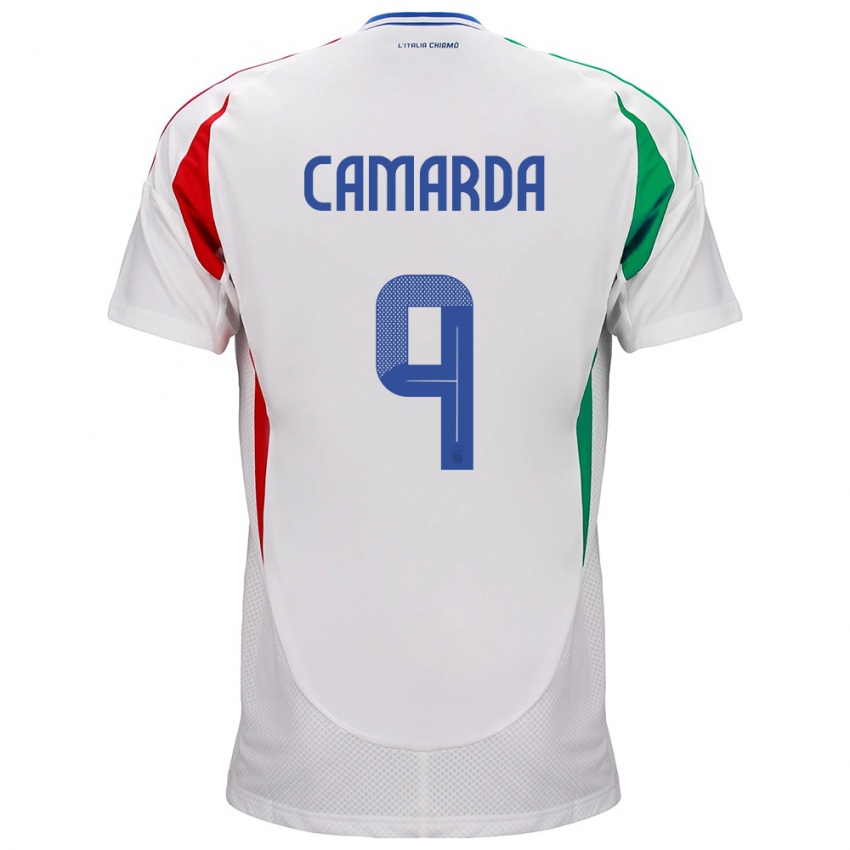 Bambino Maglia Italia Francesco Camarda #9 Bianco Kit Gara Away 24-26 Maglietta