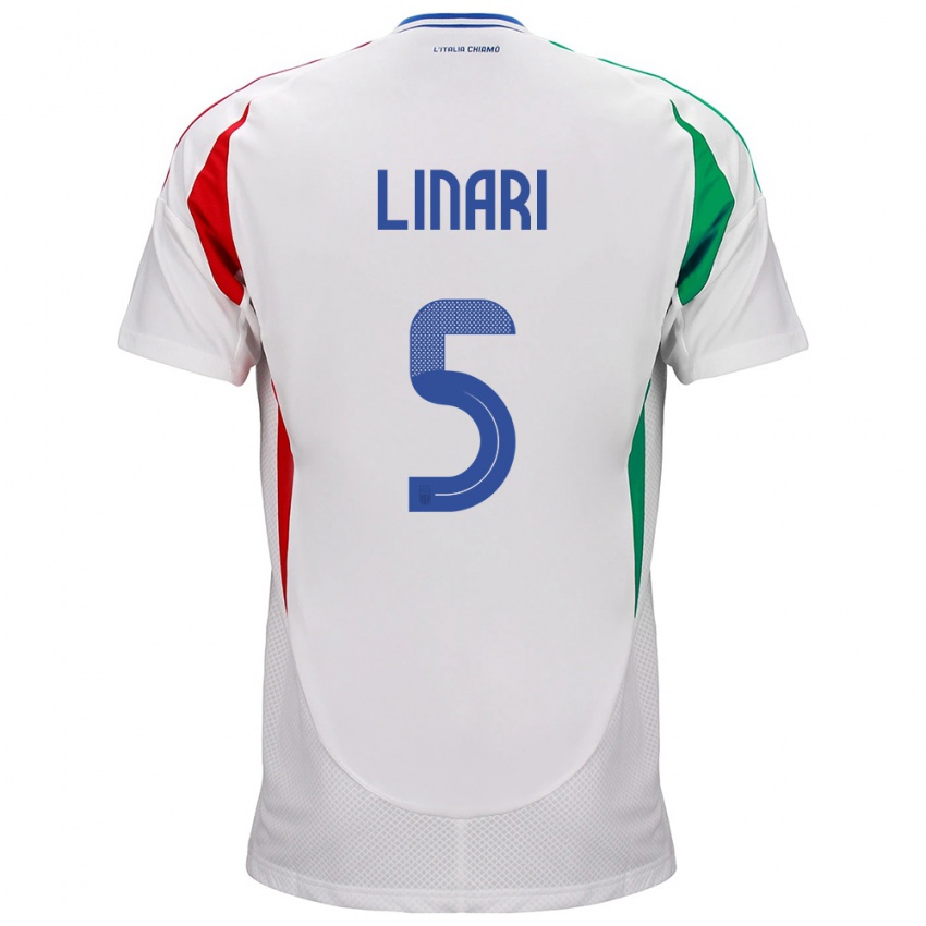 Bambino Maglia Italia Elena Linari #5 Bianco Kit Gara Away 24-26 Maglietta