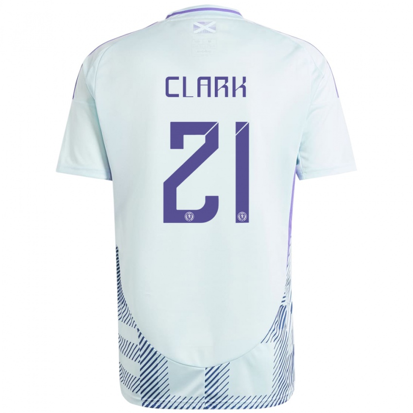 Bambino Maglia Scotland Zander Clark #21 Blu Menta Chiaro Kit Gara Away 24-26 Maglietta