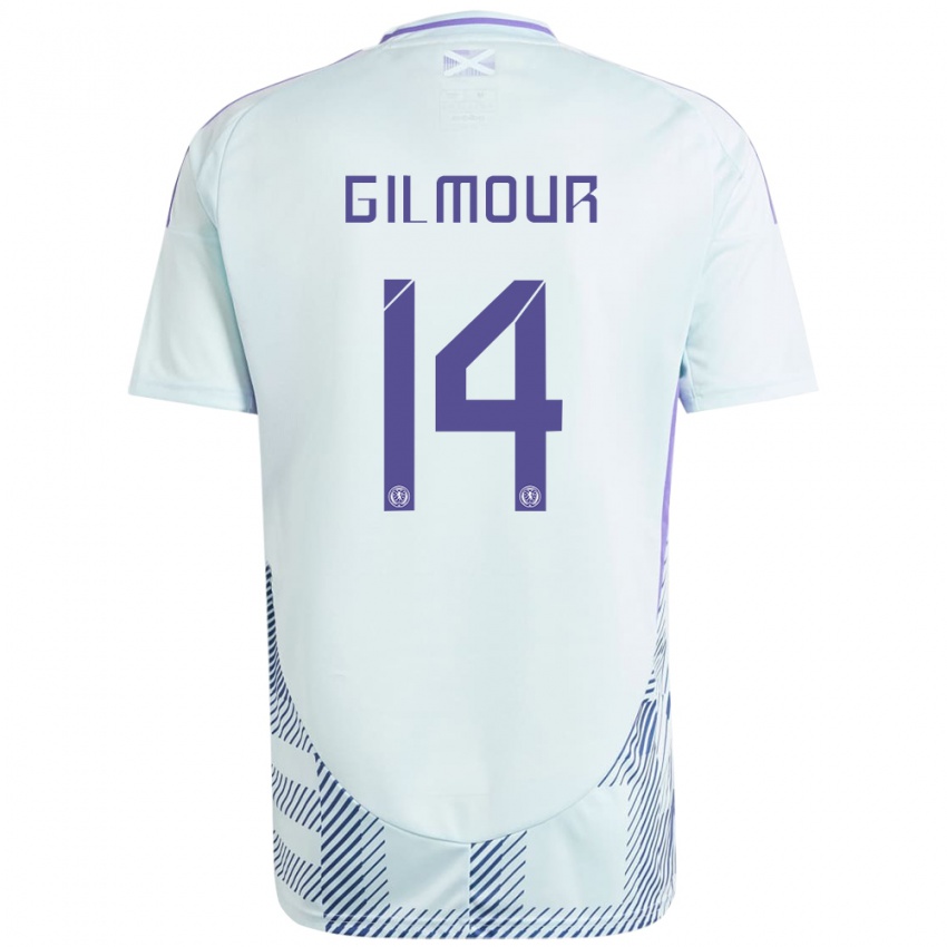 Bambino Maglia Scotland Billy Gilmour #14 Blu Menta Chiaro Kit Gara Away 24-26 Maglietta