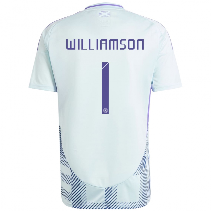 Bambino Maglia Scotland Woody Williamson #1 Blu Menta Chiaro Kit Gara Away 24-26 Maglietta