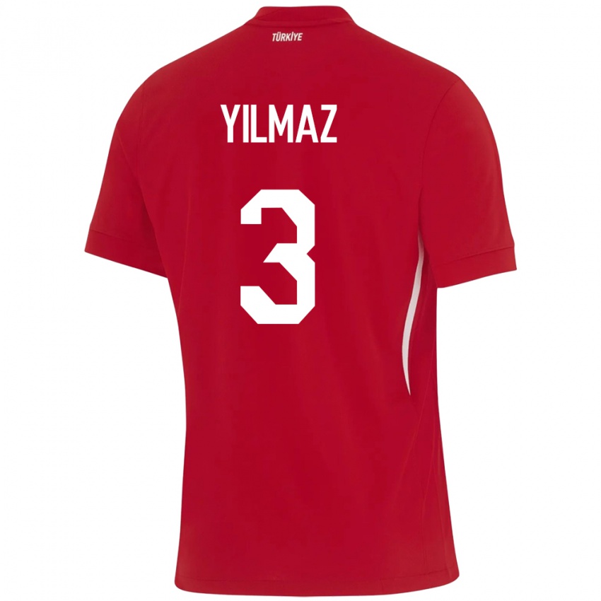 Bambino Maglia Turchia Berkay Yılmaz #3 Rosso Kit Gara Away 24-26 Maglietta