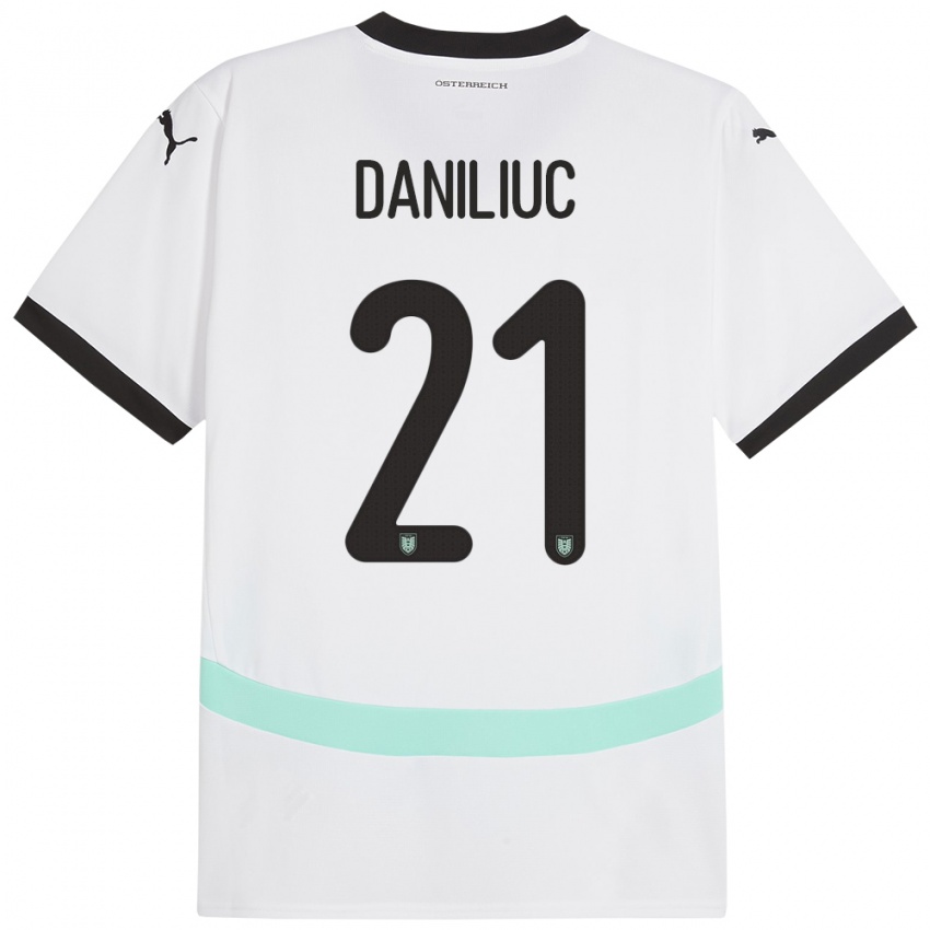 Bambino Maglia Austria Flavius Daniliuc #21 Bianco Kit Gara Away 24-26 Maglietta