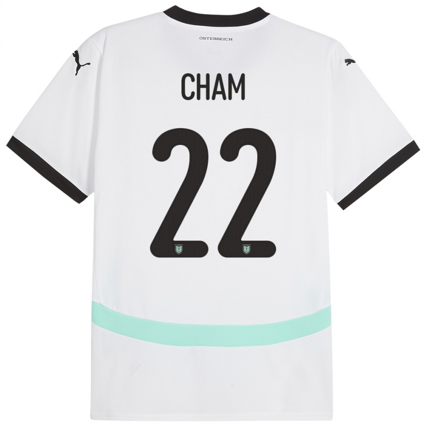 Bambino Maglia Austria Muhammed Cham #22 Bianco Kit Gara Away 24-26 Maglietta