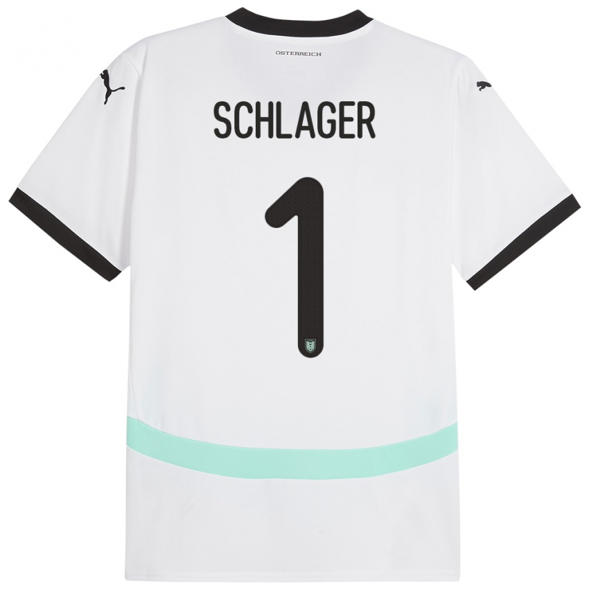 Bambino Maglia Austria Alexander Schlager #1 Bianco Kit Gara Away 24-26 Maglietta