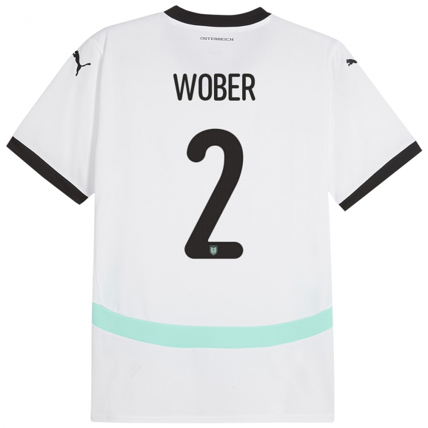 Bambino Maglia Austria Maximilian Wöber #2 Bianco Kit Gara Away 24-26 Maglietta