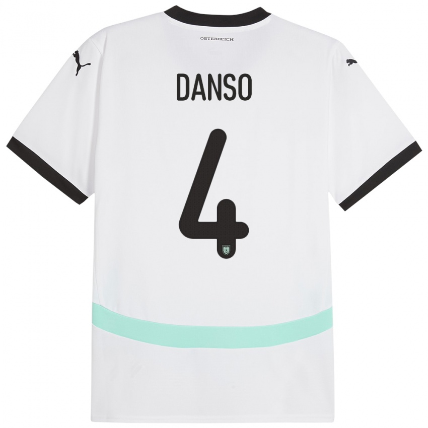 Bambino Maglia Austria Kevin Danso #4 Bianco Kit Gara Away 24-26 Maglietta