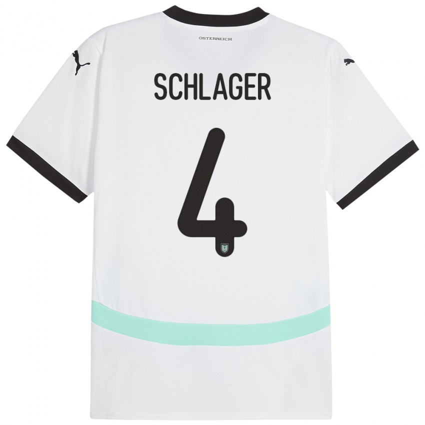 Bambino Maglia Austria Xaver Schlager #4 Bianco Kit Gara Away 24-26 Maglietta