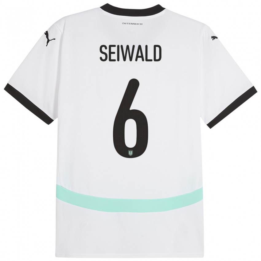 Bambino Maglia Austria Nicolas Seiwald #6 Bianco Kit Gara Away 24-26 Maglietta