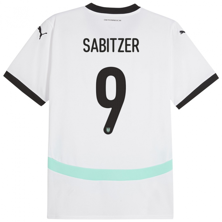 Bambino Maglia Austria Marcel Sabitzer #9 Bianco Kit Gara Away 24-26 Maglietta