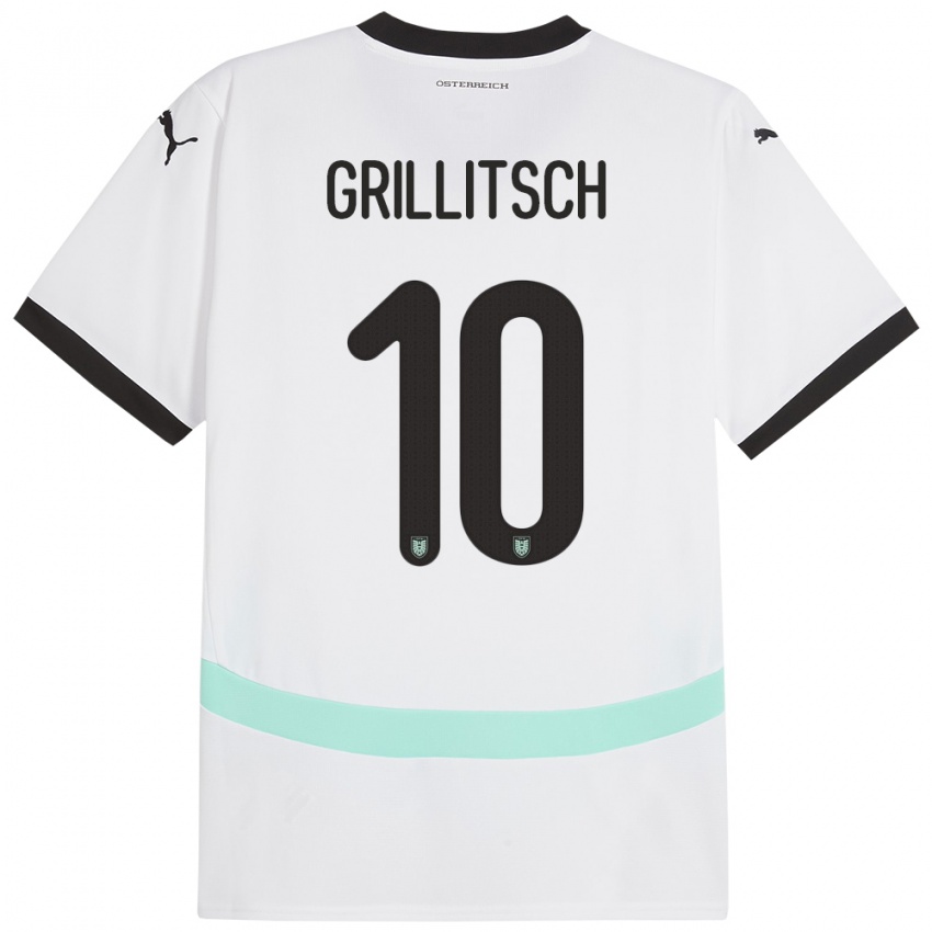 Bambino Maglia Austria Florian Grillitsch #10 Bianco Kit Gara Away 24-26 Maglietta