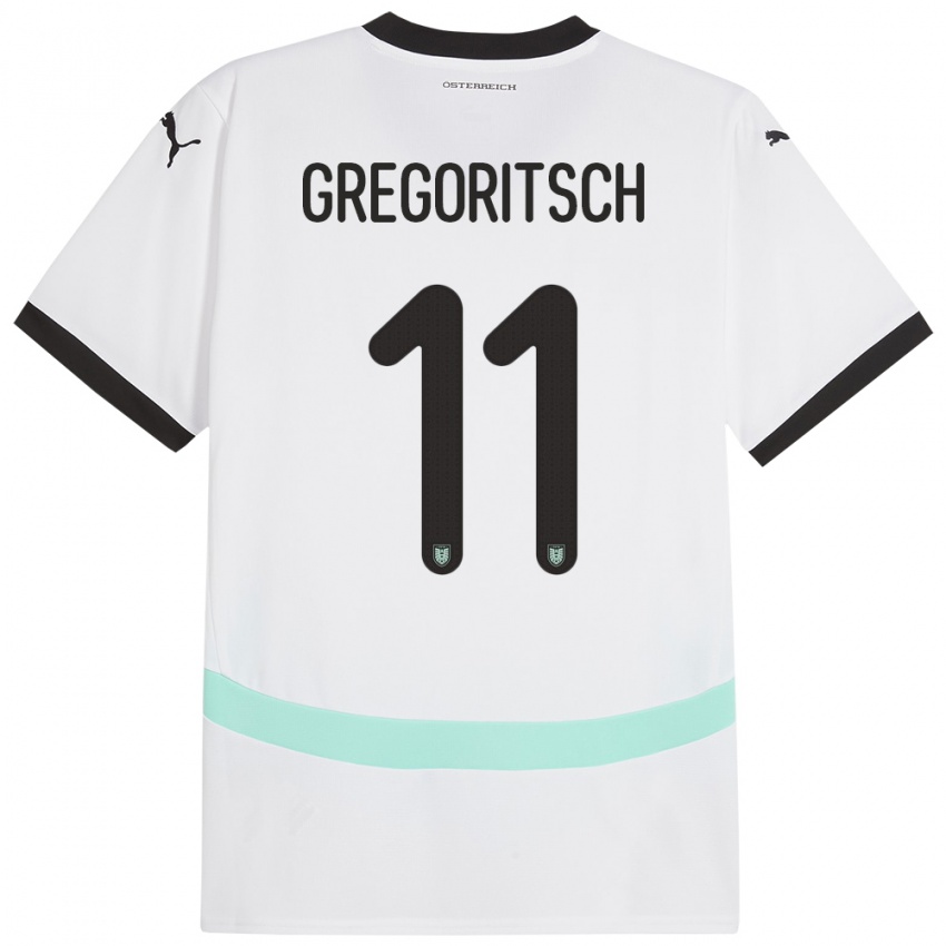 Bambino Maglia Austria Michael Gregoritsch #11 Bianco Kit Gara Away 24-26 Maglietta