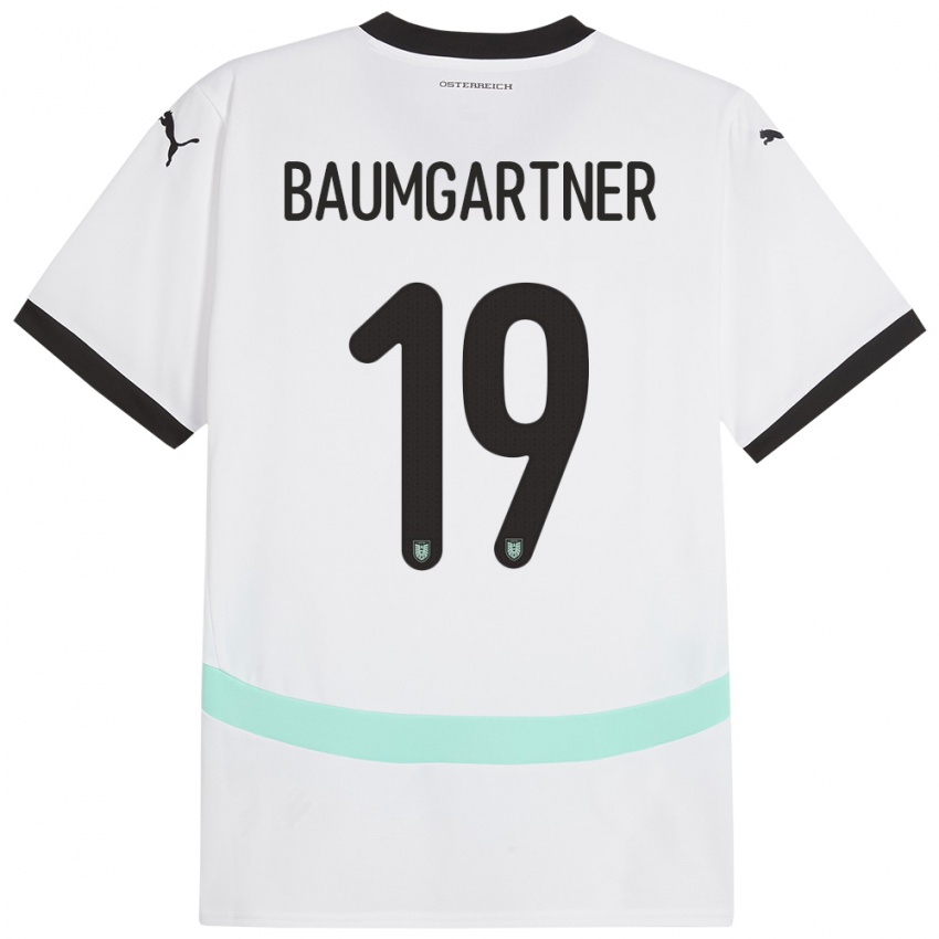 Bambino Maglia Austria Christoph Baumgartner #19 Bianco Kit Gara Away 24-26 Maglietta