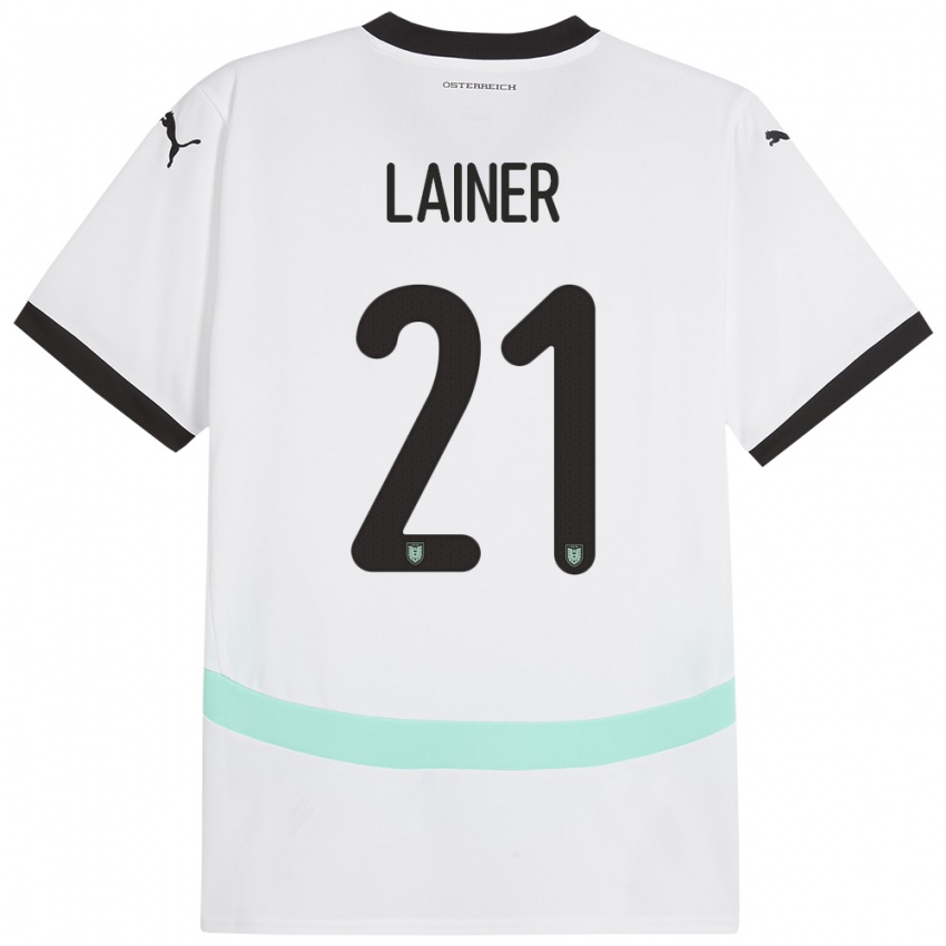 Bambino Maglia Austria Stefan Lainer #21 Bianco Kit Gara Away 24-26 Maglietta