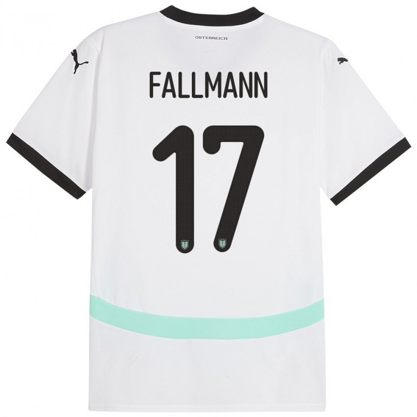 Bambino Maglia Austria Pascal Fallmann #17 Bianco Kit Gara Away 24-26 Maglietta